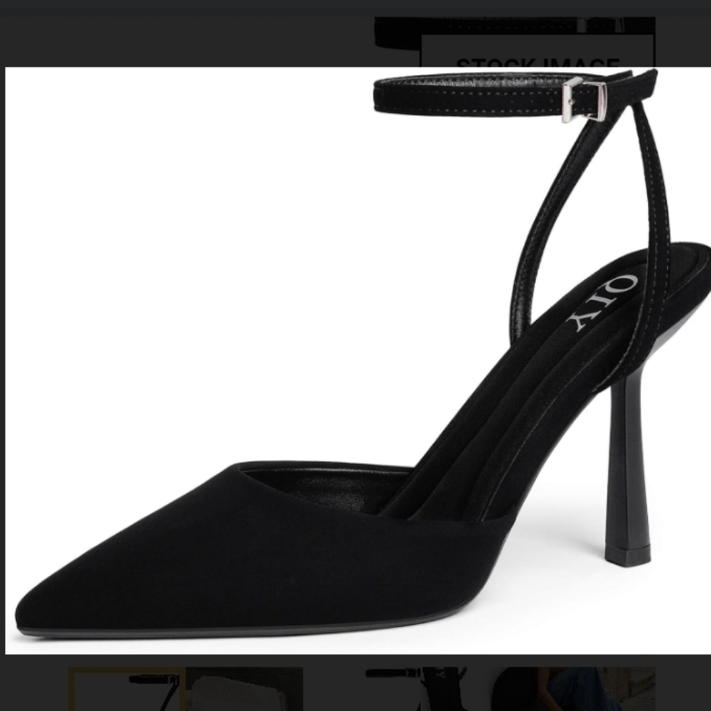 Qiy Classic Black Strappy 3 Inch Stilletto Heels. Size 6. New In Box.
